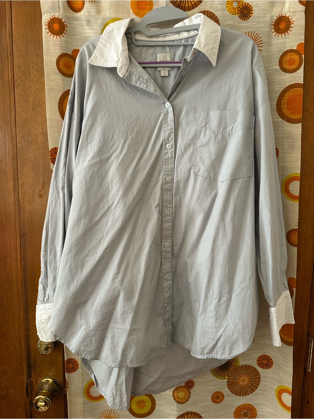 Maeve Light Blue Button-Up Shirt with White Collar and Cuffs
